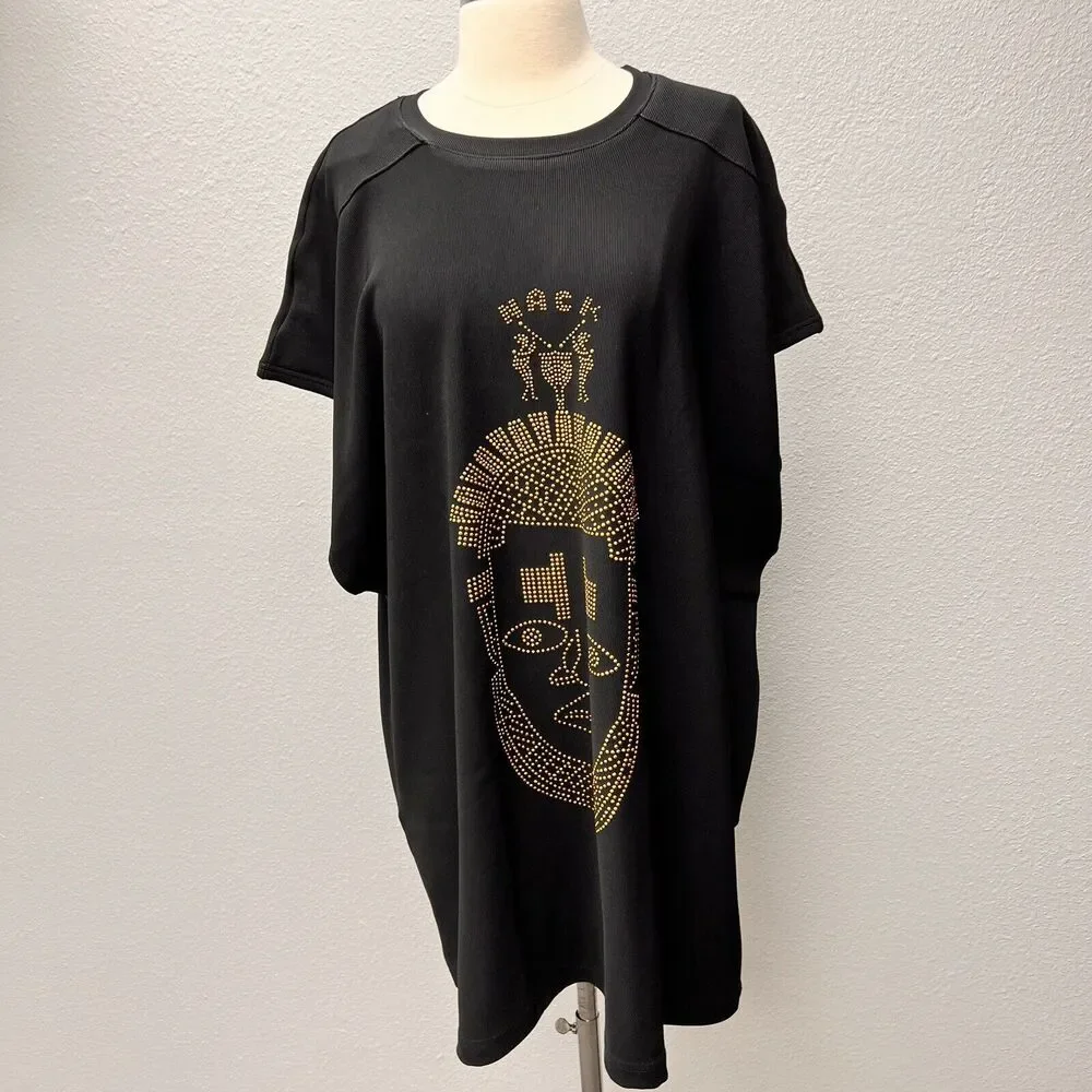 Black sleeveless loose top with tribal art‎ Festac Top Native Nack Apparel NWT - Picture 6 of 9